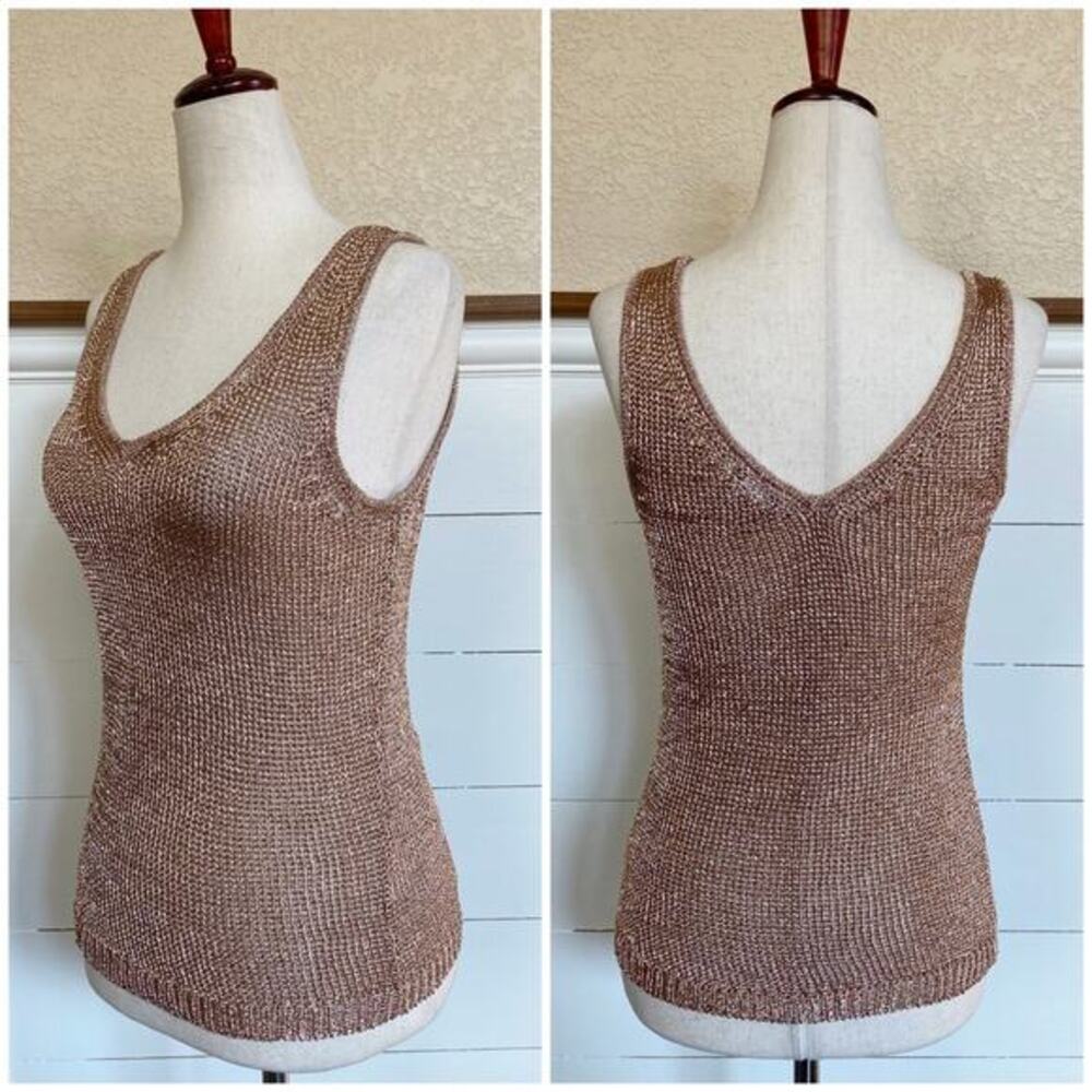 Bar III‎ Womens Metallic Mesh Knit Sleeveless Sweater Tank Rose Gold sz XS - Picture 4 of 10
